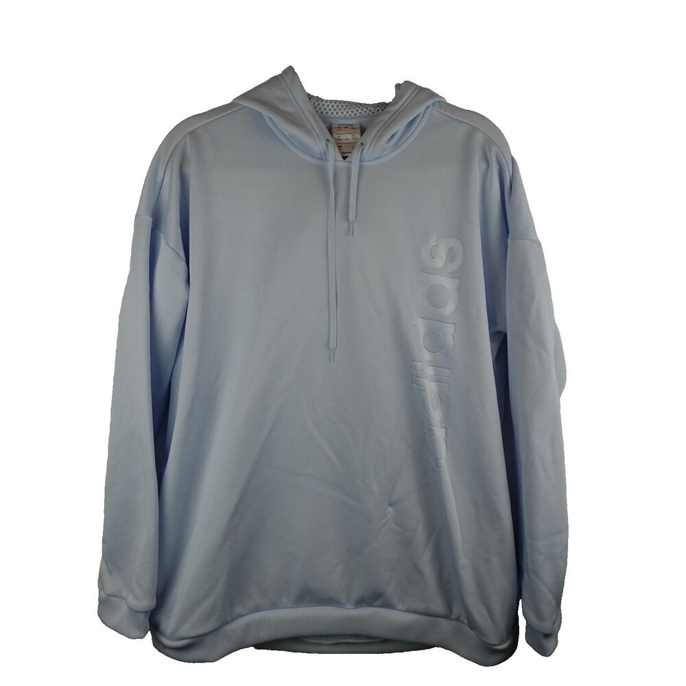 Adidas Aeroready Pullover Hoodie Women's Large Light Blue Fleece Logo Pockets